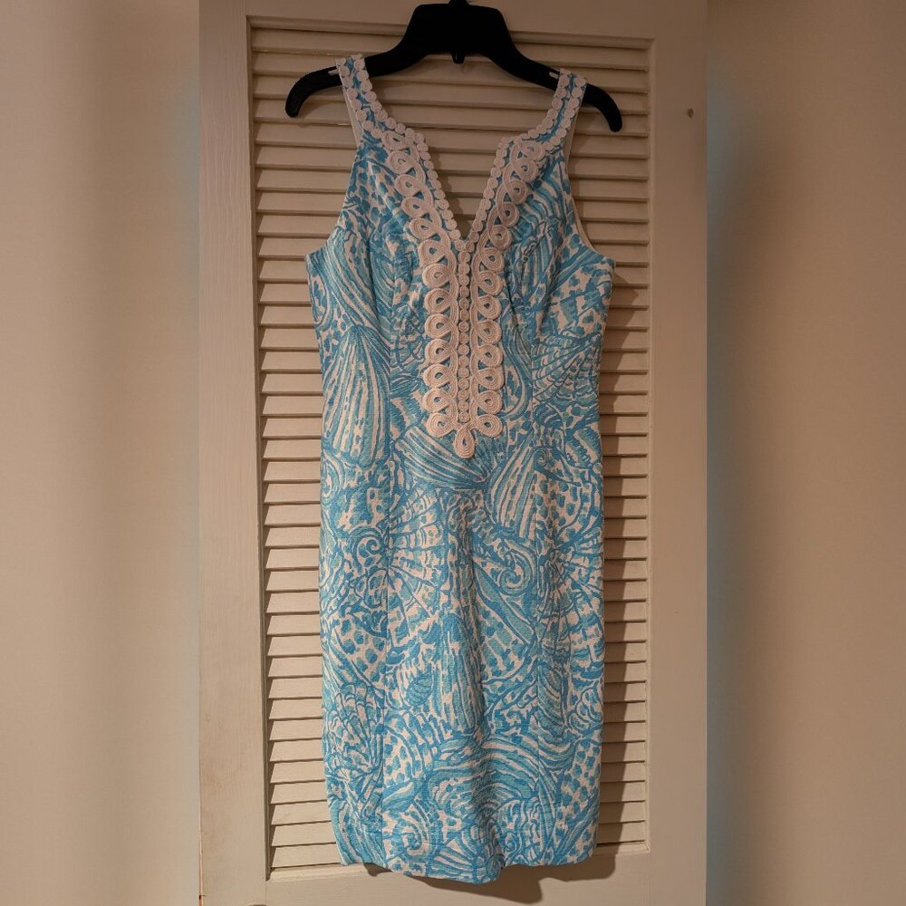 NWT Lilly Pulitzer Valli Stretch Blue & White Shells Shift Dress | Size 00